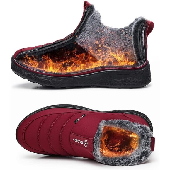 Women’s 03 Red Winter Snow Boots Fur Lined Waterproof Insulated Slip On Shoes - Picture 6 of 6